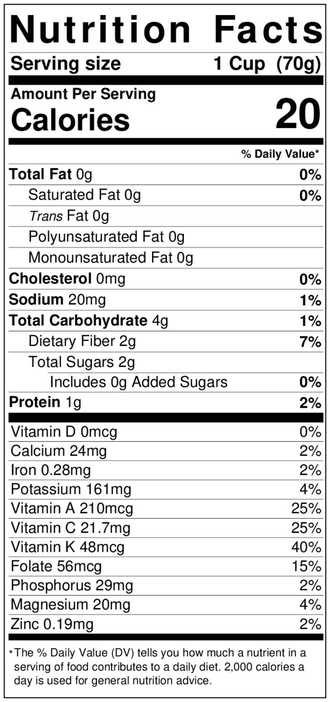 nutrition label for savoy cabbage